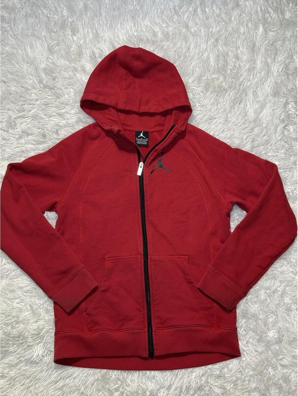 Nike Jordan Boys Full Zip Hoodie Jacket Red Jumpman Logo Size Large (12-13 YRS)